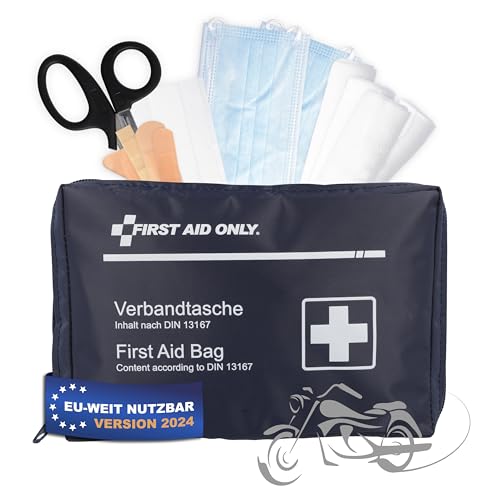 First Aid Only Motorrad Verbandtasche DIN 13167 | Kompakter Verbandskasten 28-teilig als Erste Hilfe Set für Motorrad, Fahrrad, Reise und Freizeit | P-10037