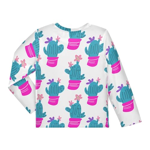 Cactus Flower White Boy's Rash Guard Swim Shirt Long Sleeve Sun Shirt for Beach Pool Sport UPF50+2
