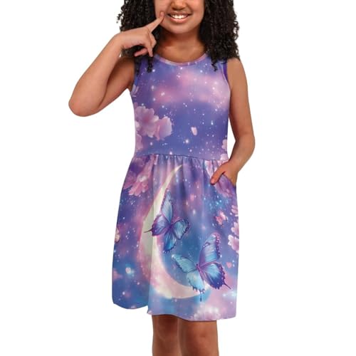 doginthehole Girls Casual Dress Summer Sleeveless Sundress Swing Pleated Beach Holiday Dress 2-14Y3