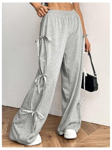 Floerns Girl's Elastic Waist Athletic Pants Bowknot Side Wide Leg Track Pants4