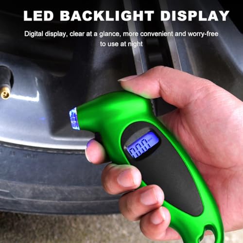 Image of KVAEY Digital Tire Pressure Gauge, 150 PSI 4 Settings Accurate Tire Gauge with Non-Slip Grip, Backlight LCD Tire Pressure Gauge Reader Checker Tool for Car Truck Bicycle Motorcycle (Green)