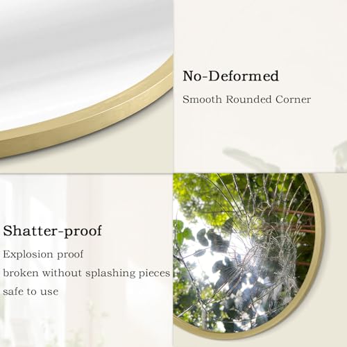 Image of Gold Bathroom Mirrors for Wall Round Horn Circle Brushed Small Mirror Wall Mounted Mirrors Anti Rust Aluminum Ative Mirror for Entryway Hallway Entrance Housewarming