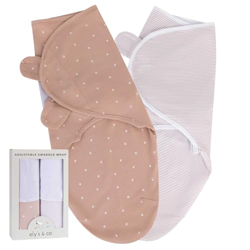 Ely's & Co. Adjustable Swaddle Blanket Infant Baby Wrap 2 Pack 0-3 Months (Pink Tulip)