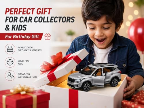 Image of Amisha Gift Gallery Diecast Plastic Toy Car 1:36 Scale | Pull Back Action | Openable Doors | Made in India | SUV Model Car | Mini Collectible Toy for Kids & Boys | Kia Style | Seltos Inspired Design