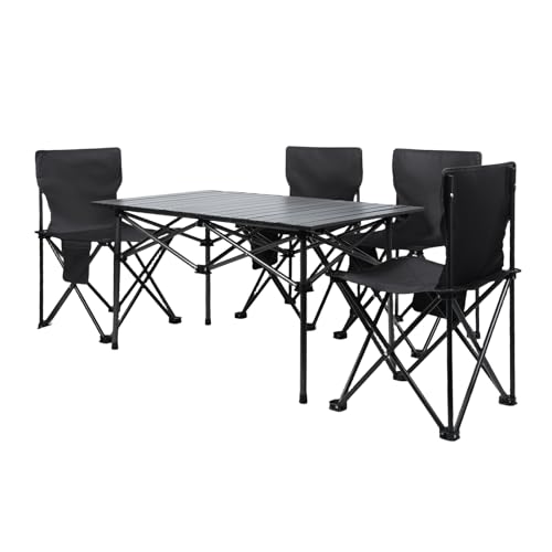 SwiftPath Tavolo da campeggio pieghevole portatile e 4 sedie, tavolo da picnic da campeggio all'aperto con borsa per il trasporto e lo stoccaggio, per escursionismo, pesca e campeggio (nero)