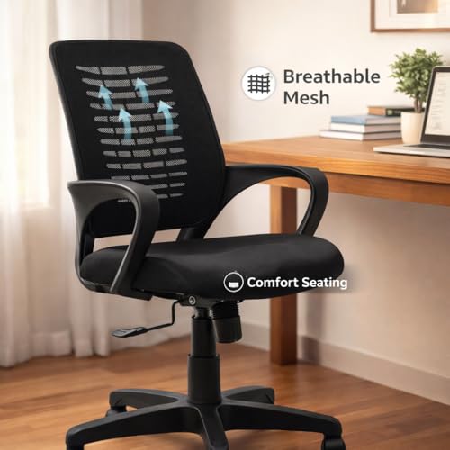 Image of NGFC Office Chair for Work from Home /Study Chair Height Adjustable Revolving Chair with Tilt Lock Mechanism High Comfort Seating Ergonomic Chair - Model 805 (Black, Medium)