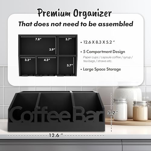 Coffee Bar Organizer Countertop, Wood Tea & Coffee Pod Station Caddy, Black by ADDFIT HOUSE - Used condition - Image 4