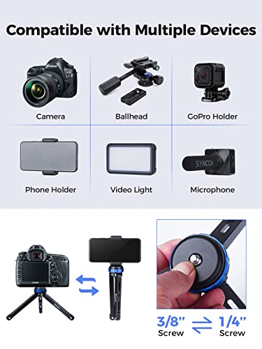 Moman Mini Tripod For Camera, Tabletop Travel Tripods Tr01 With 1/4 And 3/8 Screw Mount And Function Leg Cnc Aluminum Desktop Tripod For Camcorder Max Payload Of 176 Lbs/80Kg, Blue Black #TOP5