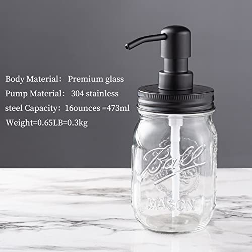 Mason Jar Glass Hand Soap Dispenser Bathroom Kitchen Farmhouse Decor With Black 304 Rustproof Stainless Steel Pump, Ideal For Dish Detergent, Liquid, Lotion (16 Ounces) #TOP4