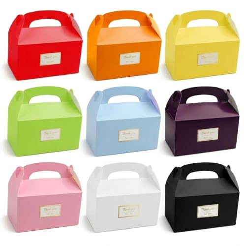 HJJMN 27Pcs Party Boxes 9 Colors Cardboard Lunch Boxes for Kids Party 16X9X8.6cm Treat Box Loot Bag Treat Favour Gift Boxes for Kids Birthdays Baby Shower Weddings Halloween