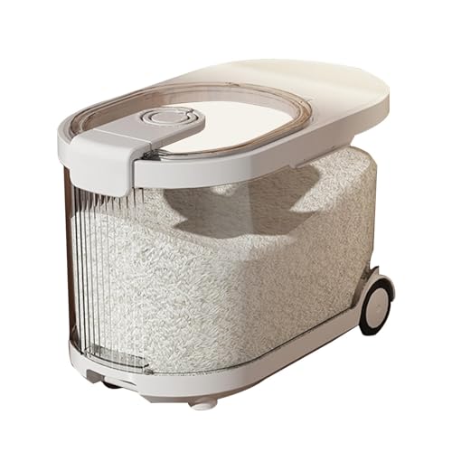 Distributore di riso, distributore di cereali,Grande supporto trasparente per conservare il riso, contenitori con coperchi e ruote | Scatola di condimento superiore, secchio dispenser di