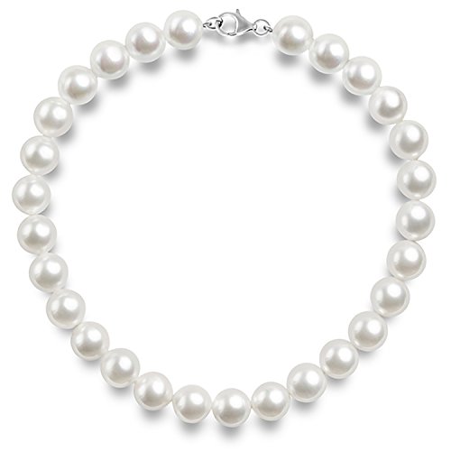PAVOI Sterling Silver Round White Simulated Shell Pearl Necklace Strand | Pearl Choker Necklace | Jewelry for Women - 18