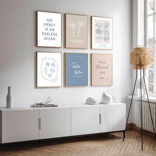 AHYARTLT 6Pcs Coastal Christian Wall Art Prints Seashell Bible Verse Posters Beachy Scripture Religious Wall Decor Pictures for Bedroom Living Room Home Decoration Unframed 12x16in — view 6
