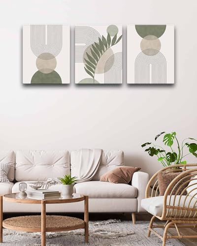 HesenDot Sage Green Boho Framed Wall Art Set of 3, 30x40CM Wrapped Canvas - 5