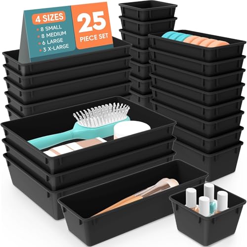 SpaceHacks 25 PCS Plastic Drawer Organizer Set, 4-Size Versatile Organizer