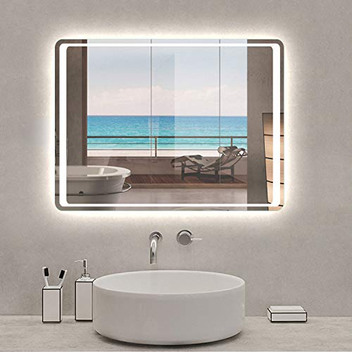 Xinyang Miroir pour Salle de Bain, Illumination LED, éclairage intégré, avec Fonction Anti-buée/Interrupteur Infrarouge 80cmx60cm Cover