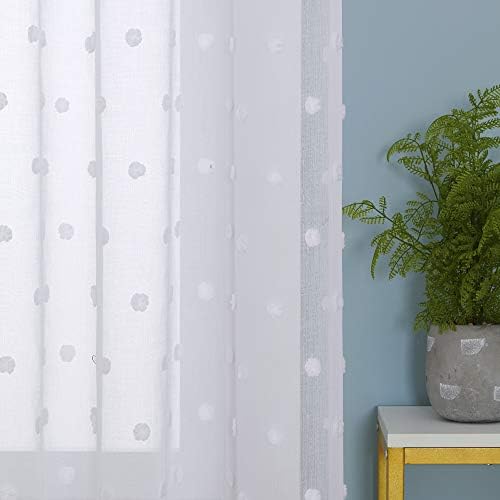 Deconovo Eyelet Net Curtains, Jacqued Clouds Voile Curtains, Semi Transparent Kis Voile Curtains, 55 x 72 Inch (Width x Length), White, 2 Panels