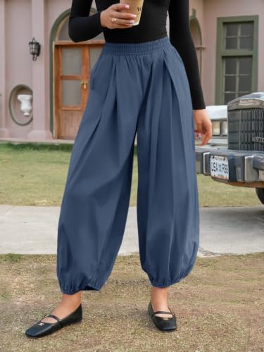 Image of Fisoew Womens Wide Leg Balloon Pants Casual Barrel Elastic Waist Pleated Baggy Workout Sweat Pants with Pockets