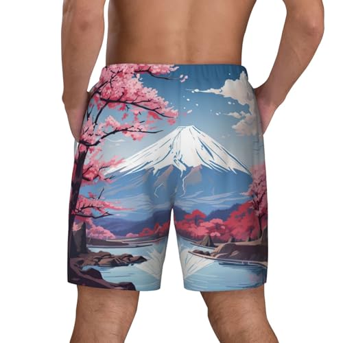 Japan Mount Fuji Landscape Men's Soft Double Swim Shorts, Lounge Swiming Shorts Pants Breathable Summer4
