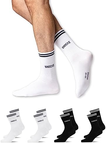 Snocks Retro Socken aus Bio-Baumwolle, 4 Paar | Lifestyle Socken im Streifen Design, lange Tennissocken Damen & Herren, hohe Sportsocken, Gr. 35-50