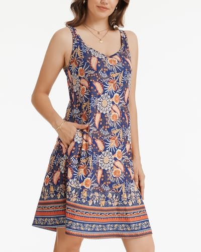 Image of ANYFITTING Built in Bra Summer Dresses for Women 2025 Casual Short Dress with Pockets Mini Floral Sundresses