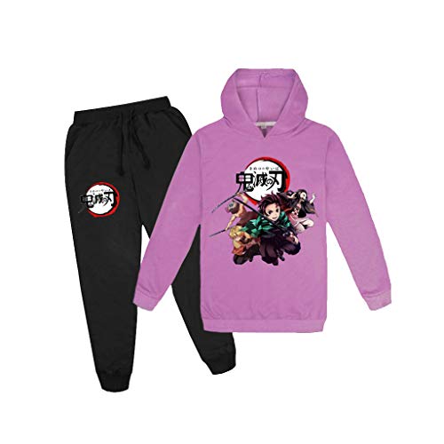 Conjunto de calça de moletom com capuz e calça de algodão Demon Slayer Kimetsu No Yaiba para meninos