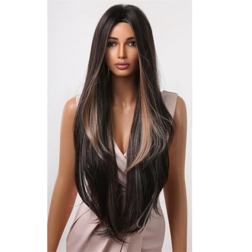 Women Long Straight Synthetic Wig With Bangs Heat Resistant Casual