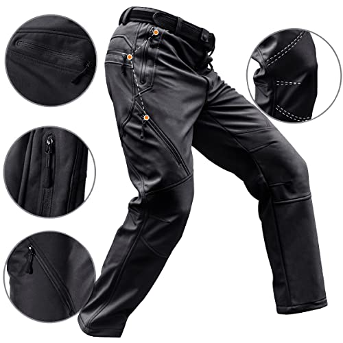 Free Soldier Men's Fleece Lined Outdoor Cargo Hiking Pants Water Repellent Softshell Snow Ski Pants With Zipper Pockets (Black 34W X 30L) #TOP5