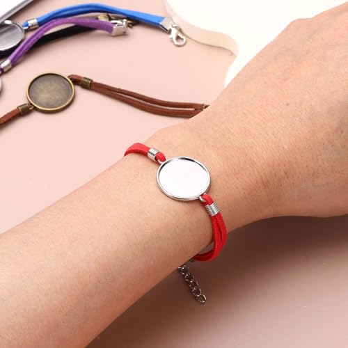 Pulsera en blanco para hacer joyas artesanales con base de bisel redondo y cristal transparente 4