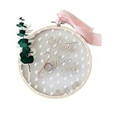 Genérico Porta Alianzas de Boda Personalizado - Bastidor de Madera 20cm con Tul Plumeti, Nombres en Relieve y Eucalipto Preservado - Porta Anillos Original Estilo Rústico y Boho