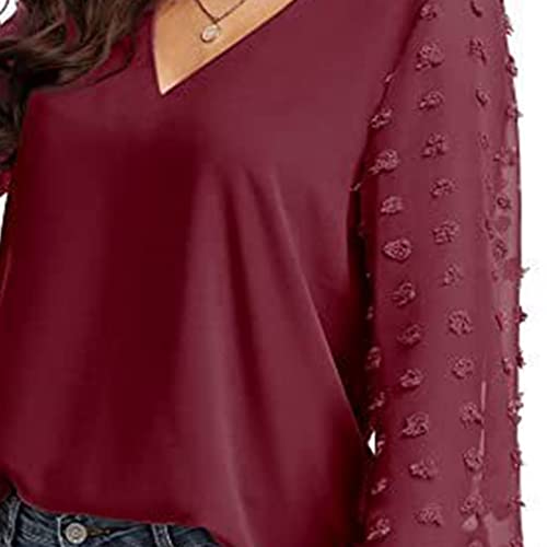 Blusa de Chiffon para Mulheres Com Decote Em V Confortável Linda Blusa Feminina Elegante Vermelho Vi
