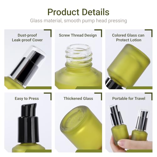 Image of Segbeauty 0.5oz Frosted Glass Travel Size Containers for Lotions, 3pcs Mini Empty Lotion Bottles Pump Dispenser Refillable, 15ml Green Travel Containers for Creams, Small Hair Oil Pump Bottle Liquids