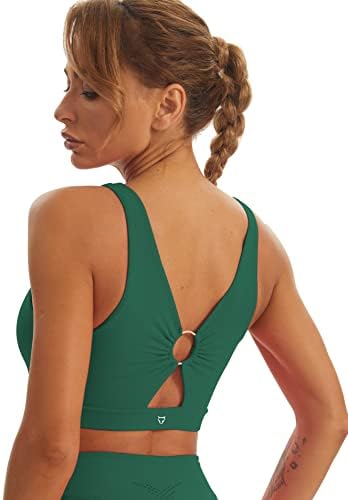 TomTiger Women Sports Bra High Impact ​with Removable Padded Activewear ​Tank Tops ​for Yoga Workout Fitness (Dark Green, L)