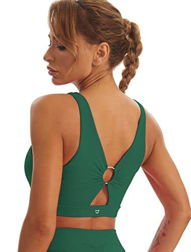 Tomtiger Women Sports Bra High Impact ​With Removable Padded Activewear ​Tank Tops ​For Yoga Workout Fitness (Dark Green, L) #TOP13