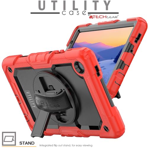 TECHGEAR UTILITY Case fits Samsung Galaxy Tab A7 Lite 8.7" (SM-T220 / SM-T225) Tough Rugged HEAVY DUTY Armour Shockproof Impact Case with 360 Rotating Stand, Hand Strap and Shoulder Strap - Red - Image 2
