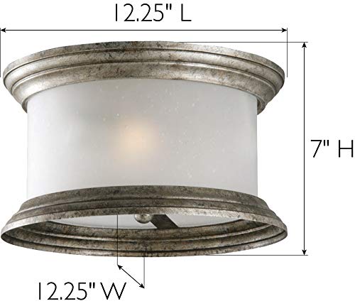 Design House 508366 Glen Dale Rustic 3-Light Indoor/Outdoor Ceiling Flush Mount Light Dimmable Frosted Seedy Glass For Entrance Porch Patio, Weathered Pewter #TOP2