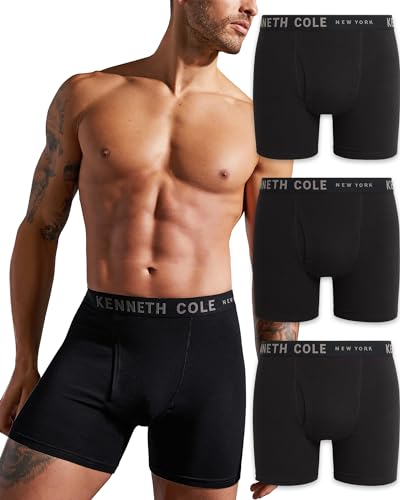 Kenneth Cole Men's Underwear - Cotton Stretch Boxer Briefs with Pouch - 3 Pack Classic Multipack Boxer Briefs for Men (S-XL), Black/Black/Black, S