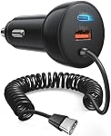 90W iPhone 17 16 Chargeur de voiture USB C Charge rapide avec 4FT Coiled USB-C Câble Adaptateur d'éclairage pour téléphone de type C, Chargeur ultra rapide pour iPhone 17 16 15 Pro Max iPad Android, Portable & Tidy