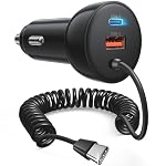 Car Charger with Coiled USB C Cable, 90W Car Charger USB C Fast Charging