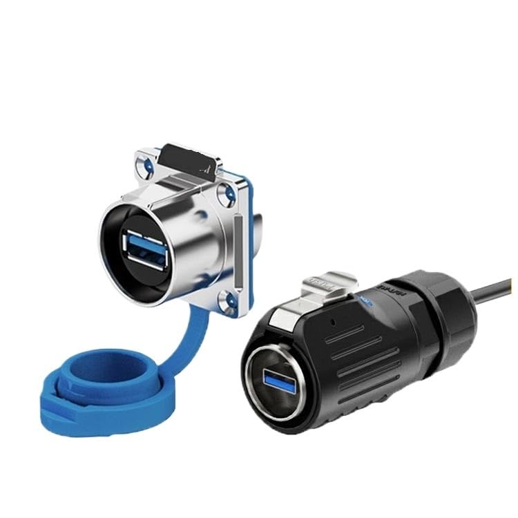 Industrial Waterproof Socket with Wire Male and Female Interface Transmission LP24 Type U3.0 Panel Data Connector .6 m line(EW LP24 USB3.0 Panel Set)