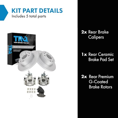 Image of TRQ Rear Brake Pad and Rotor Set Ceramic Coated Rotors Calipers Compatible with 2011-2013 Audi A3 2012-2013 Volkswagen Jetta 2013 Beetle GTI