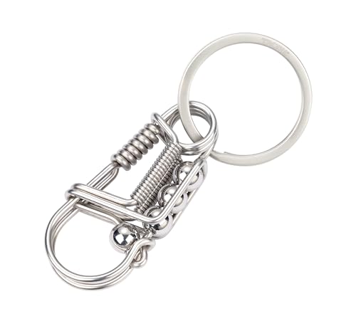 TROIKA Keyring and carabiner with spring function, wire puller, 316 stainless steel, handmade from a wire, silver original, silver colours, 8 x 3 x 1,4 cm
