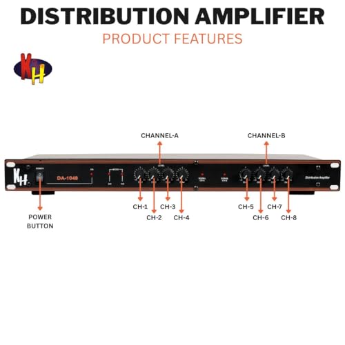 Image of kh DA 1048 Distribution Amplifier Professional Audio Signal Distributor with 8 XLR Outputs, Stereo /Mono Switch, LED Signal Indicators, Balanced XLR Inputs for DJ, Studio & Live Sound