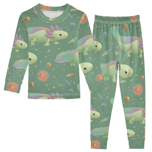 Pajama Sets Long Sleeve Axolotl Space with Planets Soft Comfy Sleepwear 2 Piece PJS 3-8T