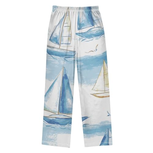 ZZXXB Sailboat Watercolor Print Boys Long Pants Soft Trousers Elastic Waist Kids Lounge Bottoms with Pockets S-XL2