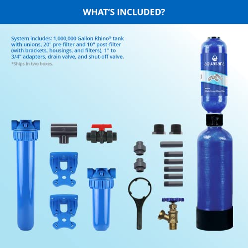 Image of Aquasana Whole House Water Filter System | 1,000,000 Gallons | Carbon & KDF Media | Reduces 97% Chlorine & Sediment | Includes Pre- and Post-Filters | Rhino WH-1000