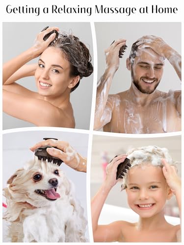 Image of HEETA Scalp Massager Hair Growth, Soft Silicone Scalp Scrubber Shampoo Brush for Exfoliation, Dandruff Removal & Head Massage Stress Relax, Wet & Dry Use for Thick, Thin Hair Care, Dark Brown