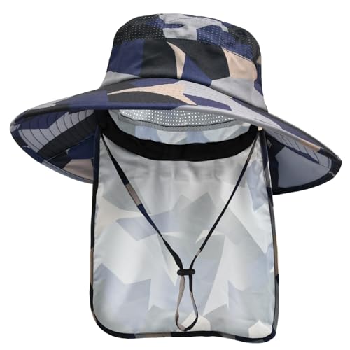 Image of Sun Hats for Men Women Fishing Hat UPF 50+ Breathable Wide Brim Bucket Hats Summer UV Protection Safari Hat with Neck Flap