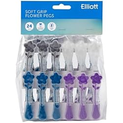 Elliott Extra Strong, Soft Grip, Mini Flower Pegs, 24 Pack, Assorted Colours, BPA Free Laundry Pegs, Everyday Essential Item