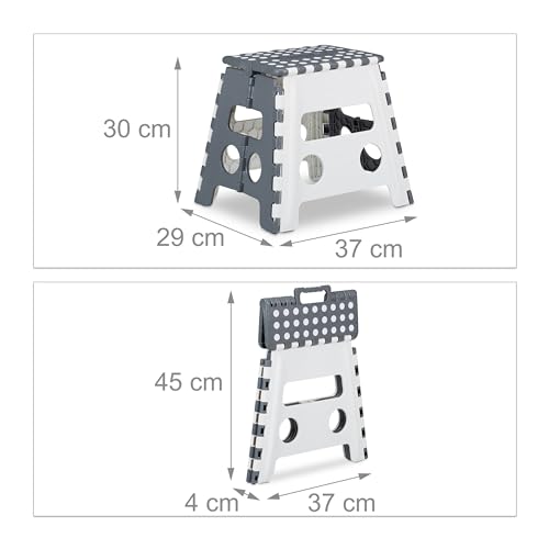 Relaxdays Klapphocker faltbar, Camping Hocker, Kinder Badhocker, bis 150 kg, Kunststoff, HBT: 30 x 37 x 29 cm, grau/weiß
